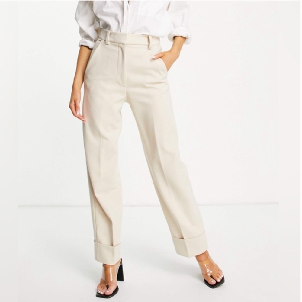 & Other Stories Cuffed High Rise Straight Leg Dress Pants Ivory